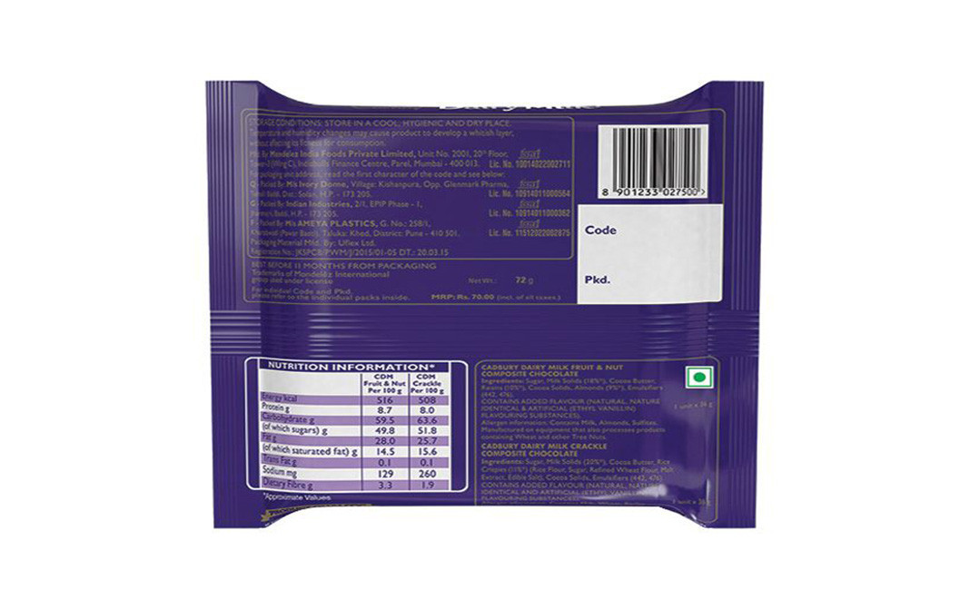 Cadbury Dairy Milk Flavours of Joy   Pack  72 grams